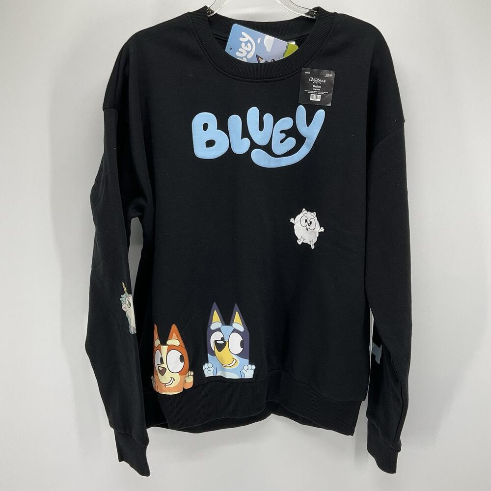 Bluey Bingo Black‎ Graphic Sweatshirt Adult L Crewneck Pullover BBC Cartoon NEW